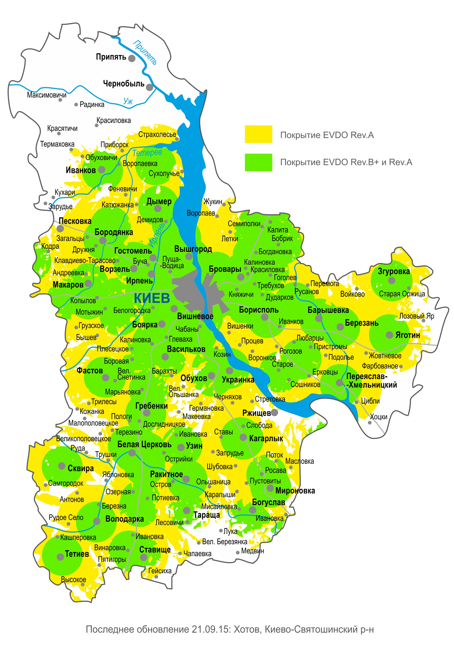 Карта покрытия 3G интернета Интертелеком в Киеве и Киевской области